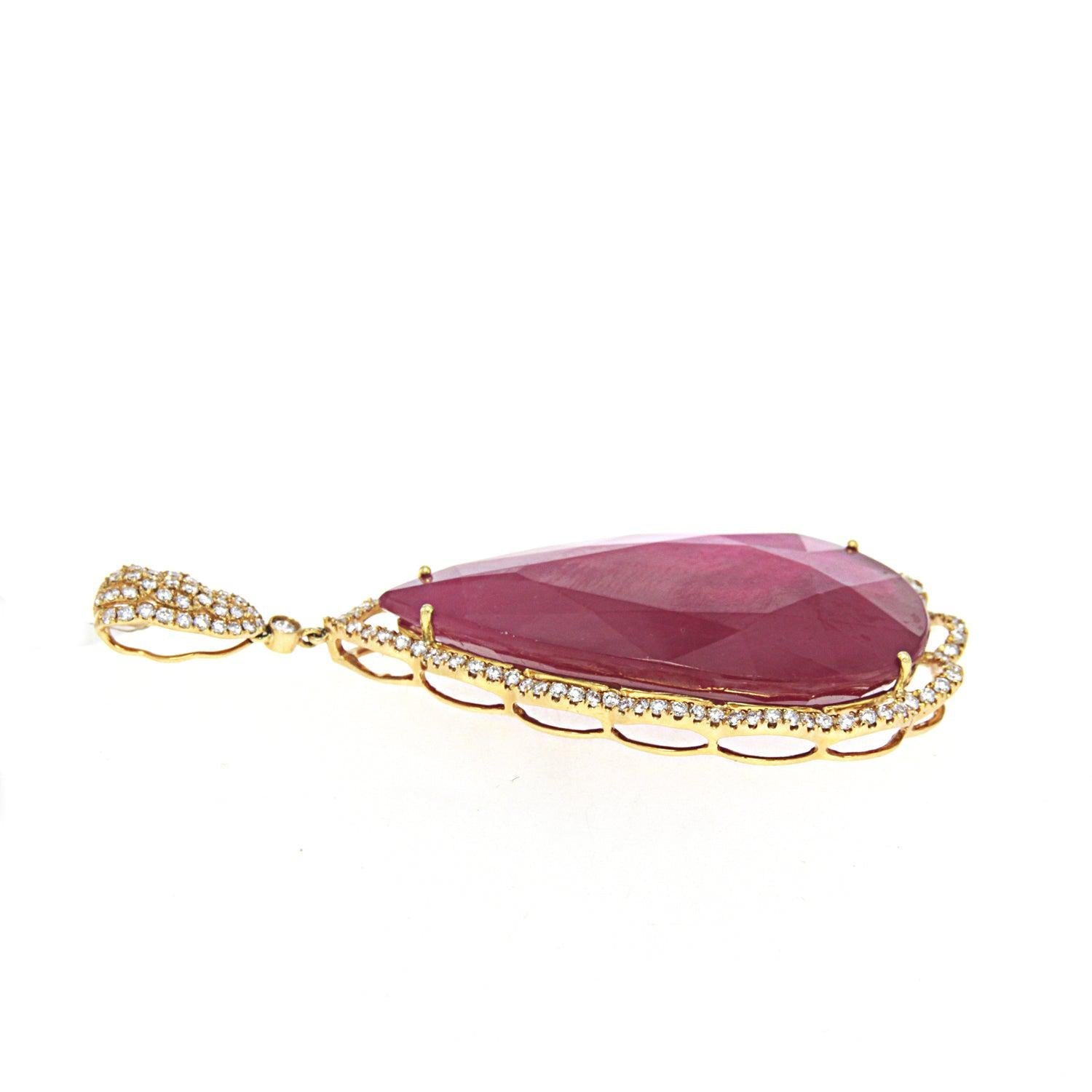 Rose Gold Pendant with Diamonds and Pear Shaped Ruby Center