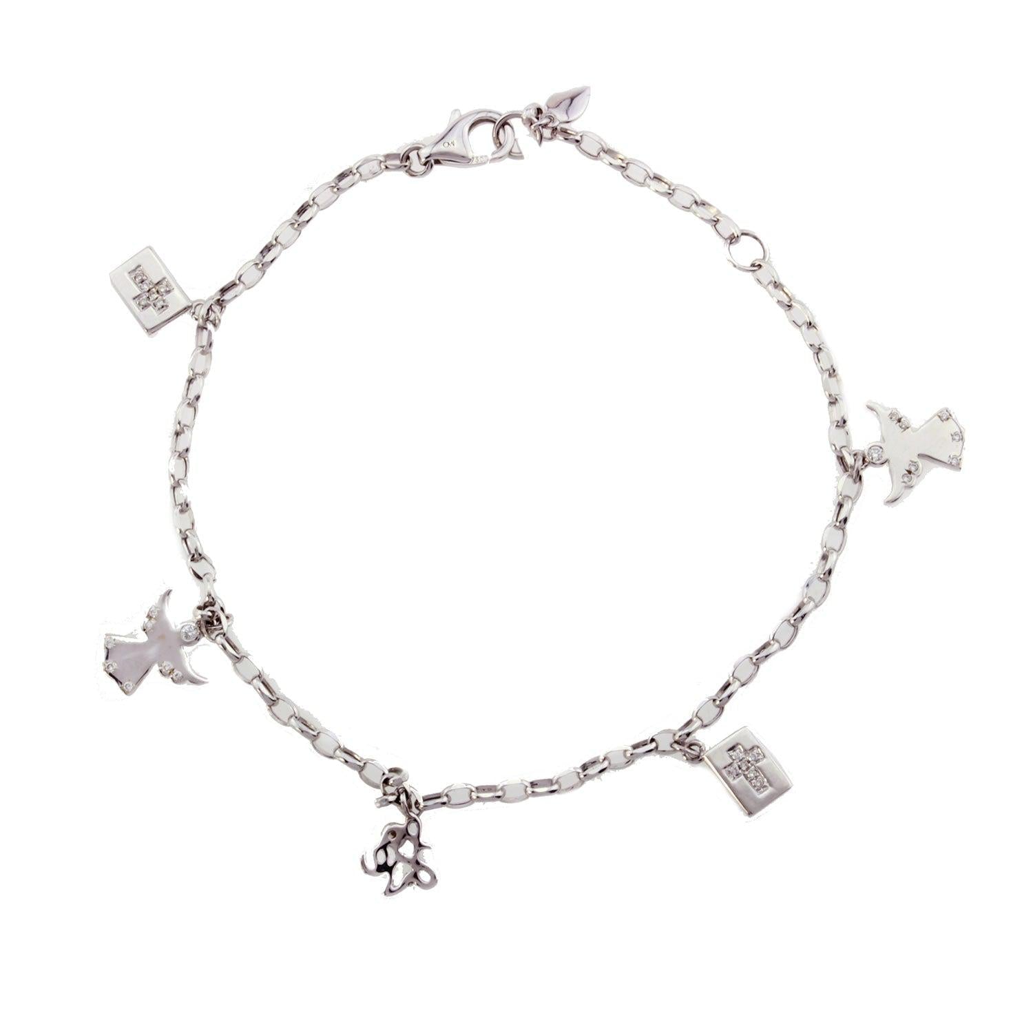 18K White Gold Angel Charm Bracelet 0.11 CT Diamonds