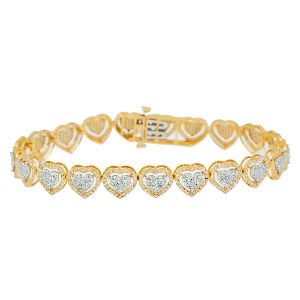 14K GOLD HEART SHAPE BRACELET 3.91 CT DIAMONDS