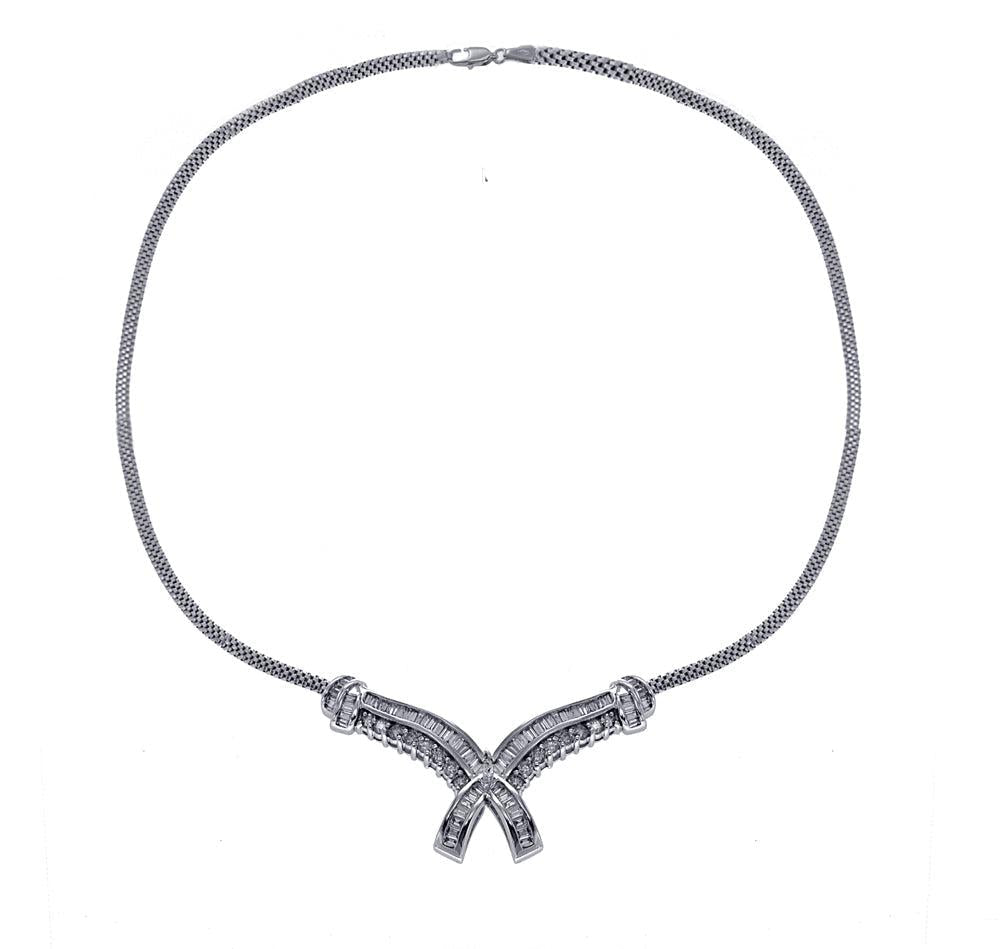14K White Gold Diamond Chain With Marquise Center Stone