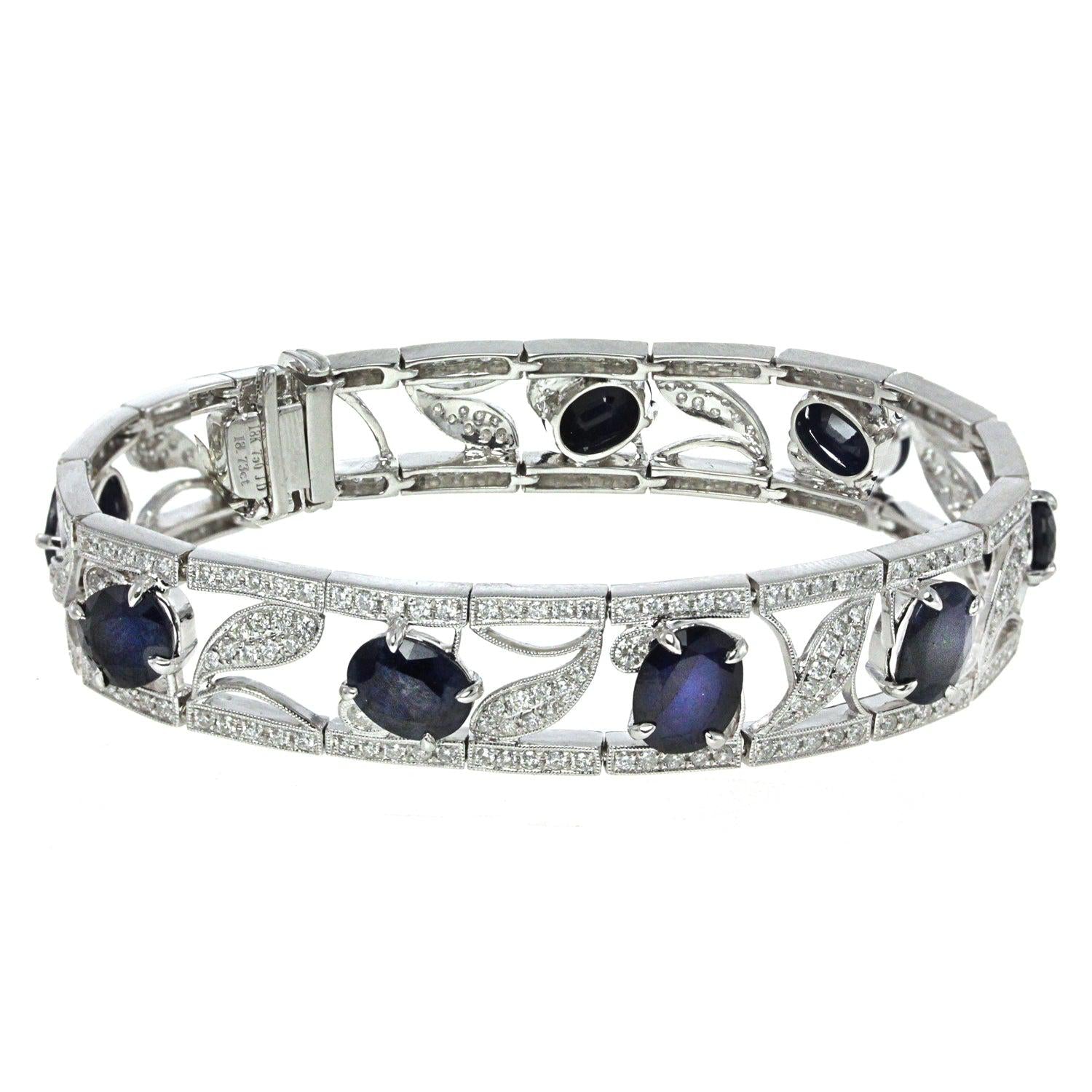 Ladies Diamond and Sapphire Floral Design Bracelet