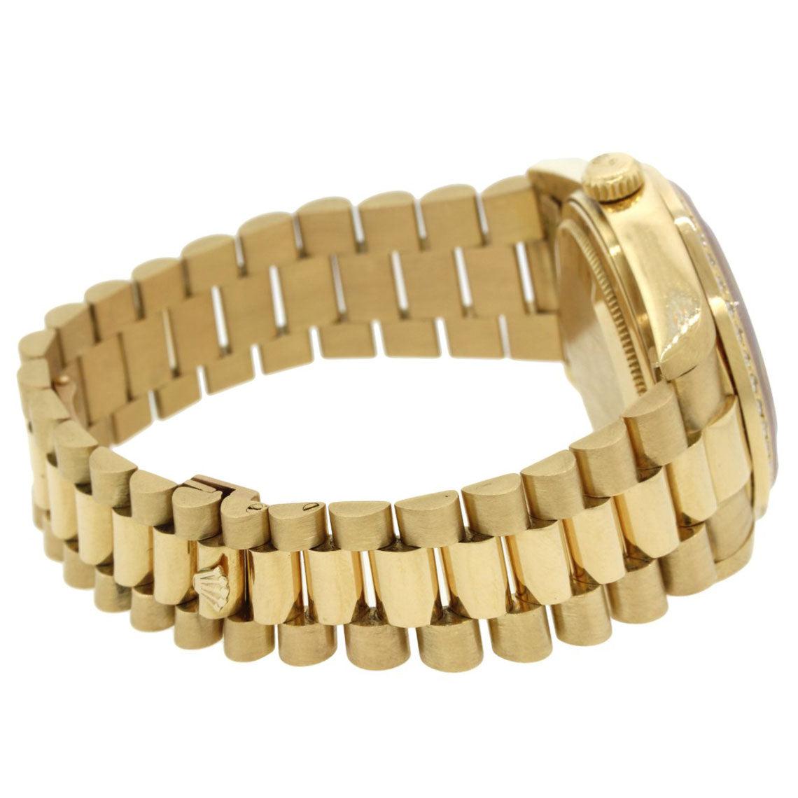 18K Yellow Gold Rolex Diamond Watch, Day Date President 36mm, Mother of Pearl Diamond Dial with 1.75CT Diamond Bezel