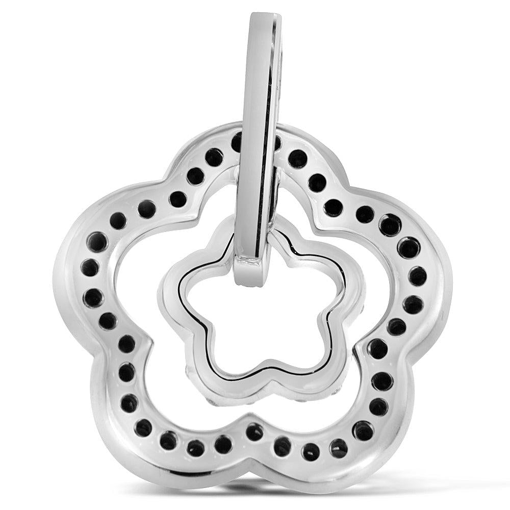 Black and White Diamond Open Flower Design Diamond Pendant