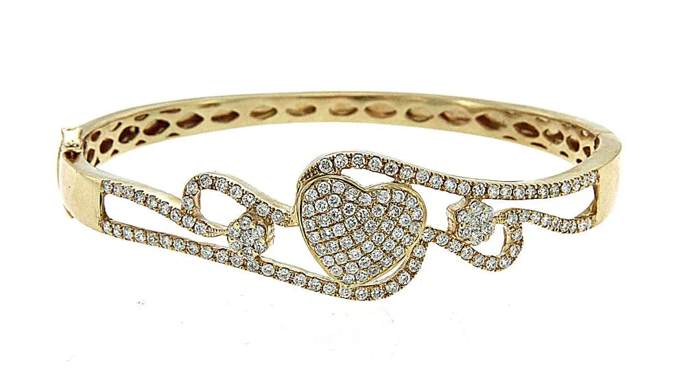14K GOLD ROUND CUT DIAMONDS HEART BRACELET 2.00 CT