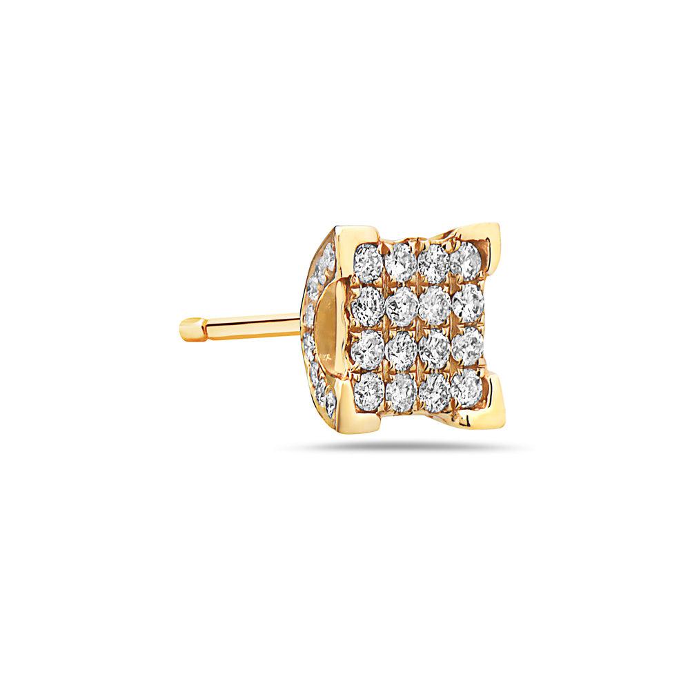 Unisex 14K Square Yellow Gold  Earrings With Round Shaped Diamonds
