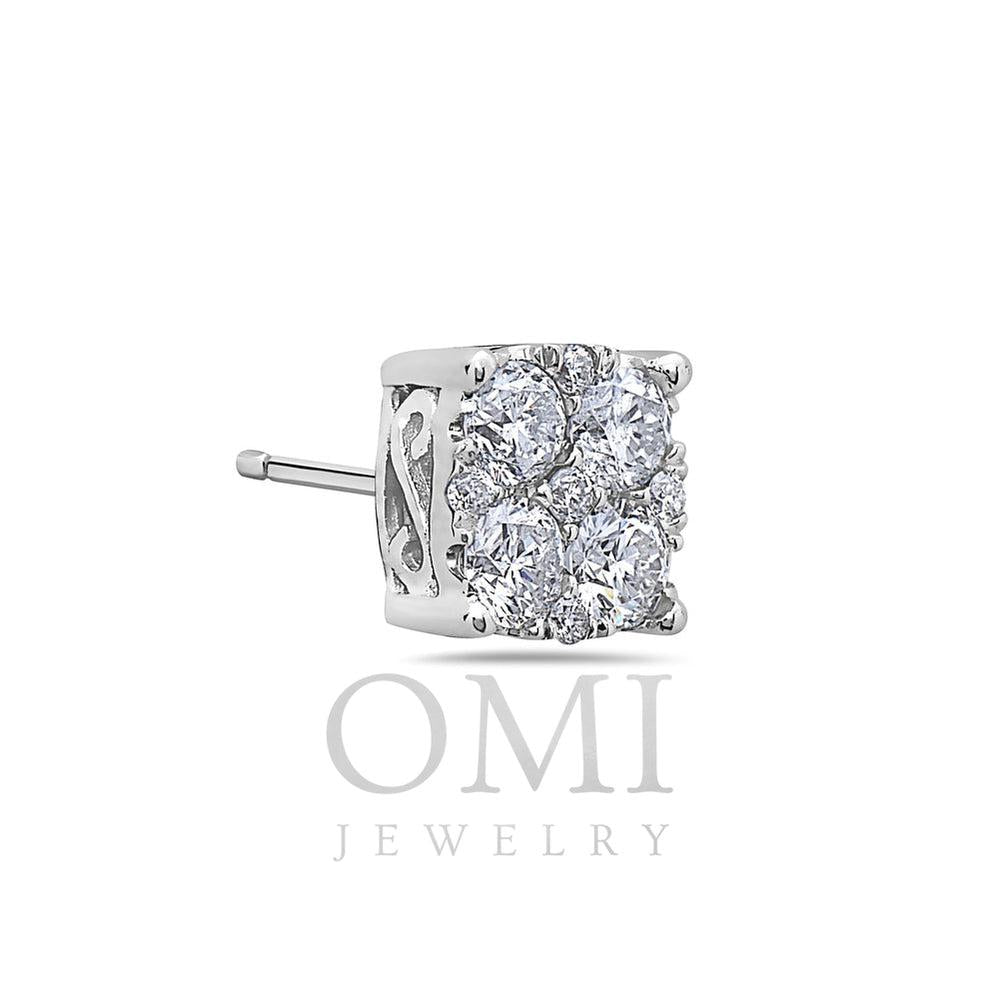 14K GOLD ROUND DIAMOND SQUARE SHAPE EARRINGS 1.55 CTW