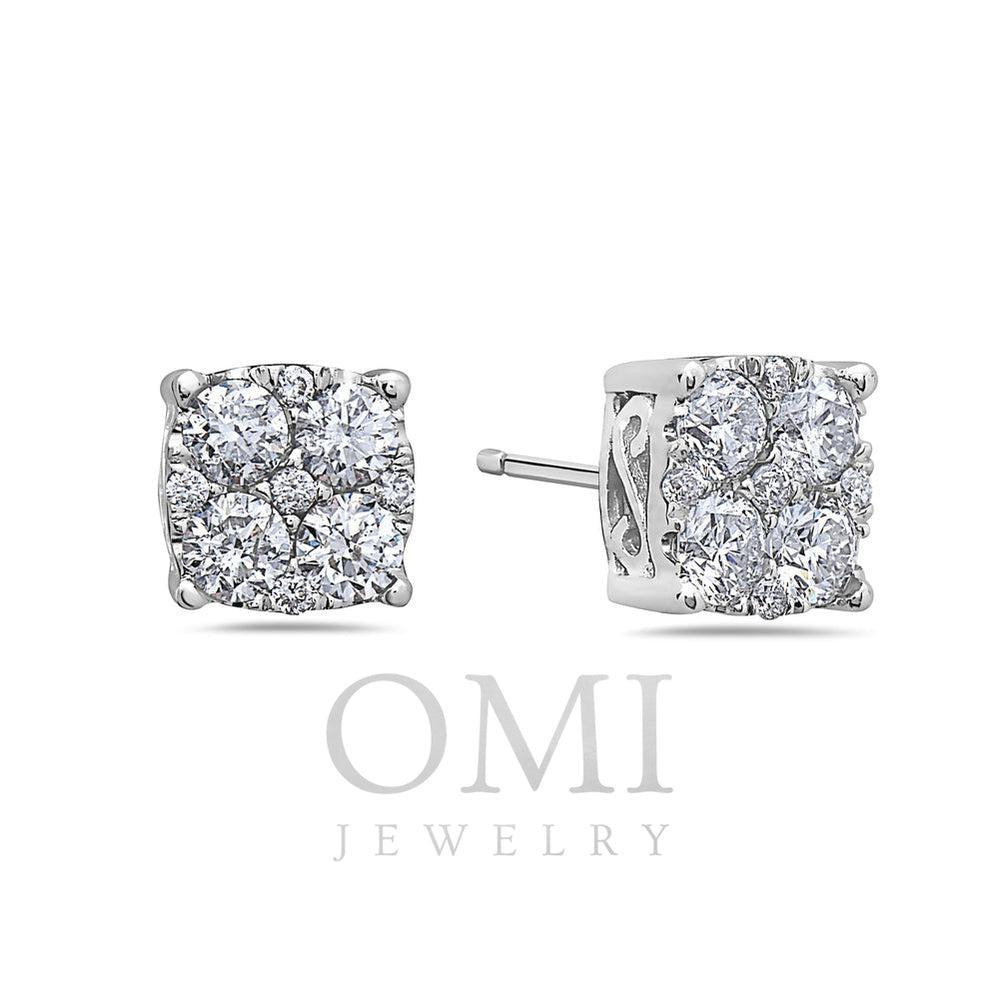 14K GOLD ROUND DIAMOND SQUARE SHAPE EARRINGS 1.55 CTW