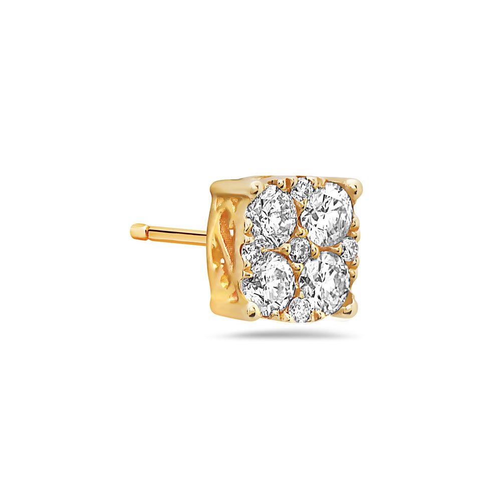 14K GOLD ROUND DIAMOND SQUARE SHAPE EARRINGS 1.55 CTW