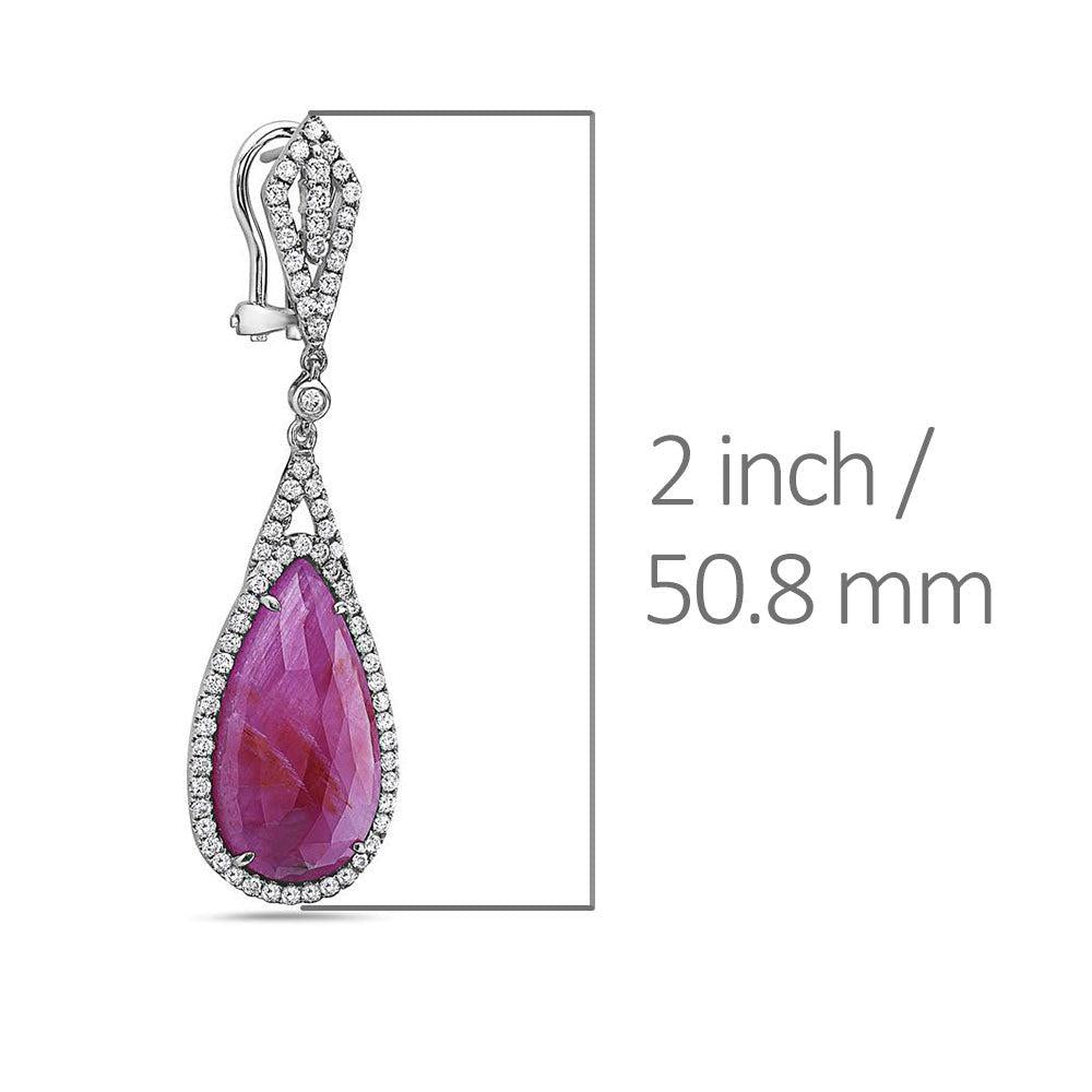 18K White Gold Ladies Earrings With Whit Ruby And Diamonds