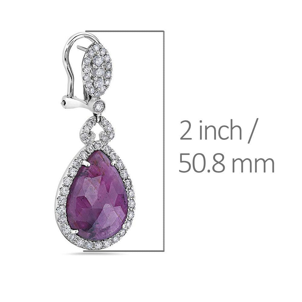 18K White Gold Ladies Earrings With Diamonds and Rubies