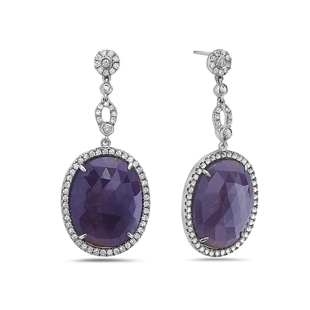 18K White Gold Ladies Earrings With  Round Shaped Diamonds