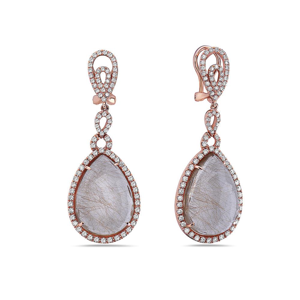 18K Rose Gold White Diamond Drop Earrings 2.08 CTW