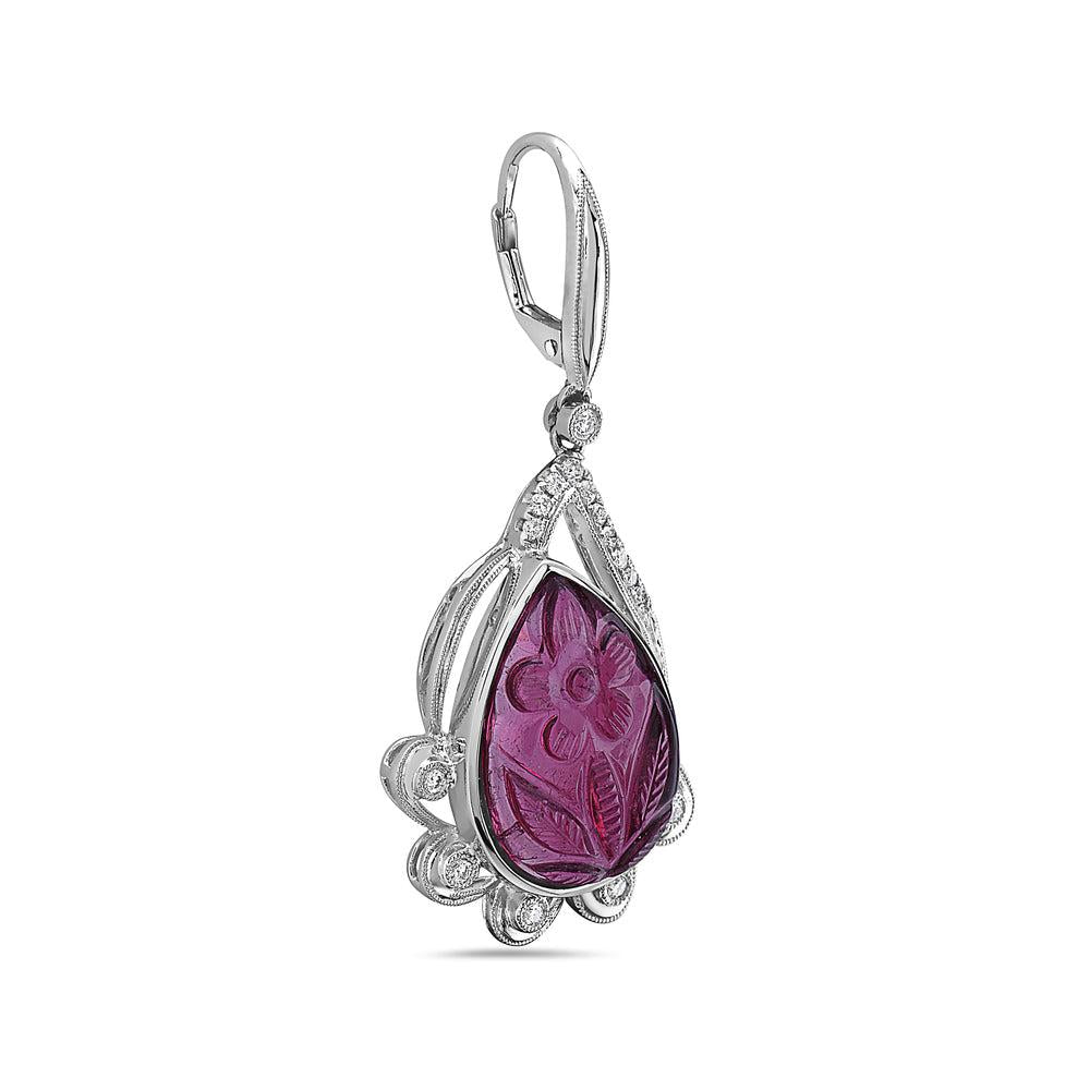 18K White Gold Ladies Earrings With Rubies And Diamonds