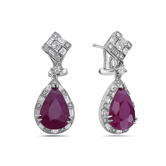 18K White Gold Ladies Earrings With White: 2.34 CTW Ruby: 9.00 CTW Diamonds
