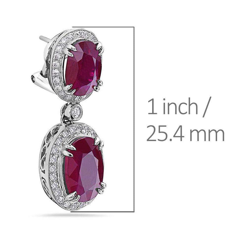 18K White Gold Ladies Round  Shaped  Earrings With Ruby And Diamonds