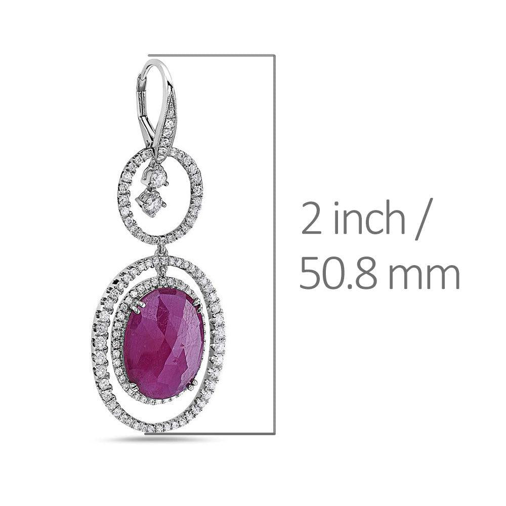 18K White Gold Ladies Round Shaped Earrings With Ruby And Diamonds