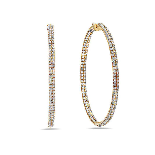 18K YELLOW GOLD DIAMOND LADIES HOOP EARRINGS 4.25 CTW