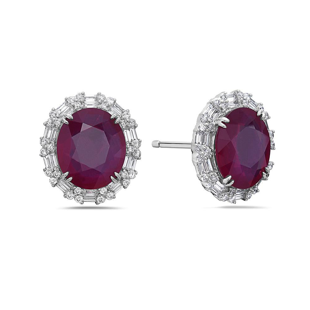 18K WHITE GOLD LADIES EARRINGS WITH RUBY AND DIAMONDS