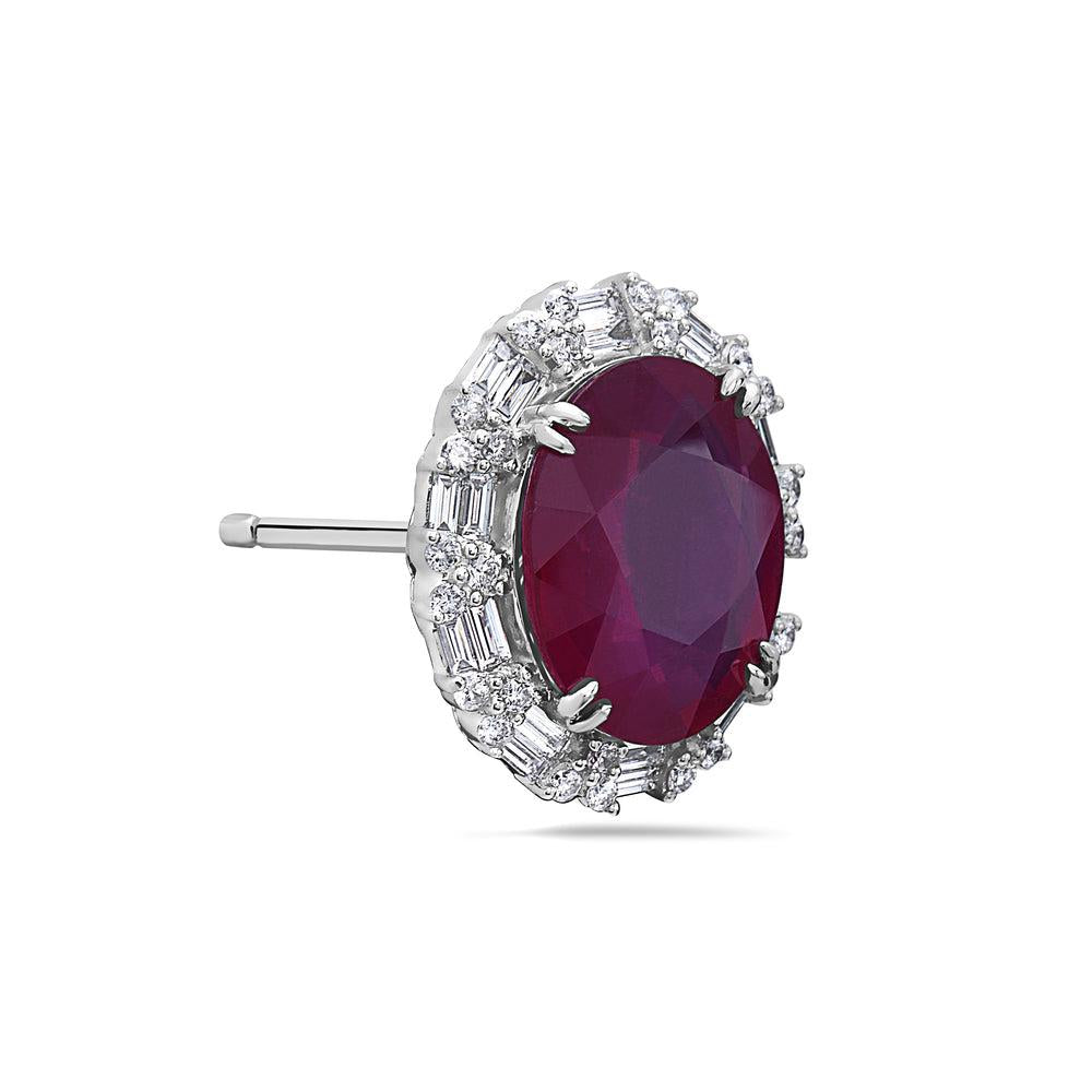 18K WHITE GOLD LADIES EARRINGS WITH RUBY AND DIAMONDS