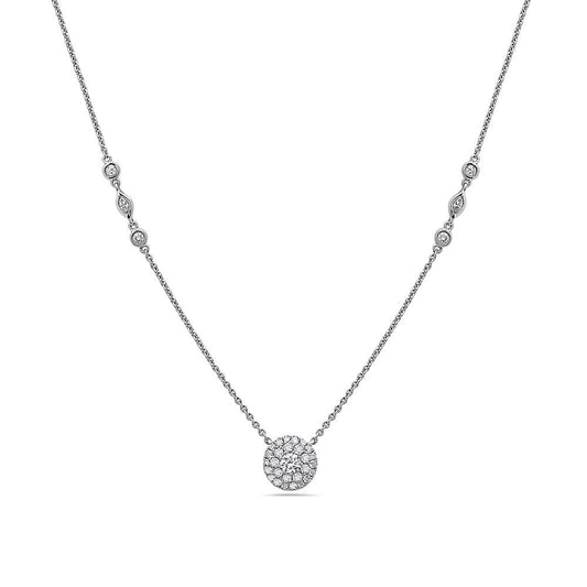 18K White Gold Disk Women's Necklace With 0.86 CT Diamonds