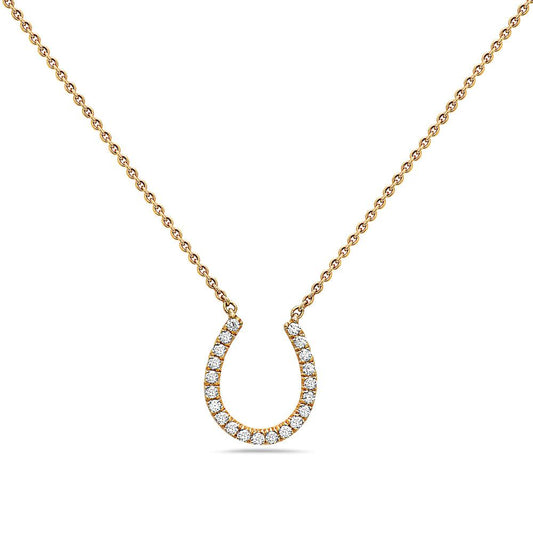 18K Yellow Gold Horseshoe Women's Necklace With 0.17 CT Diamonds