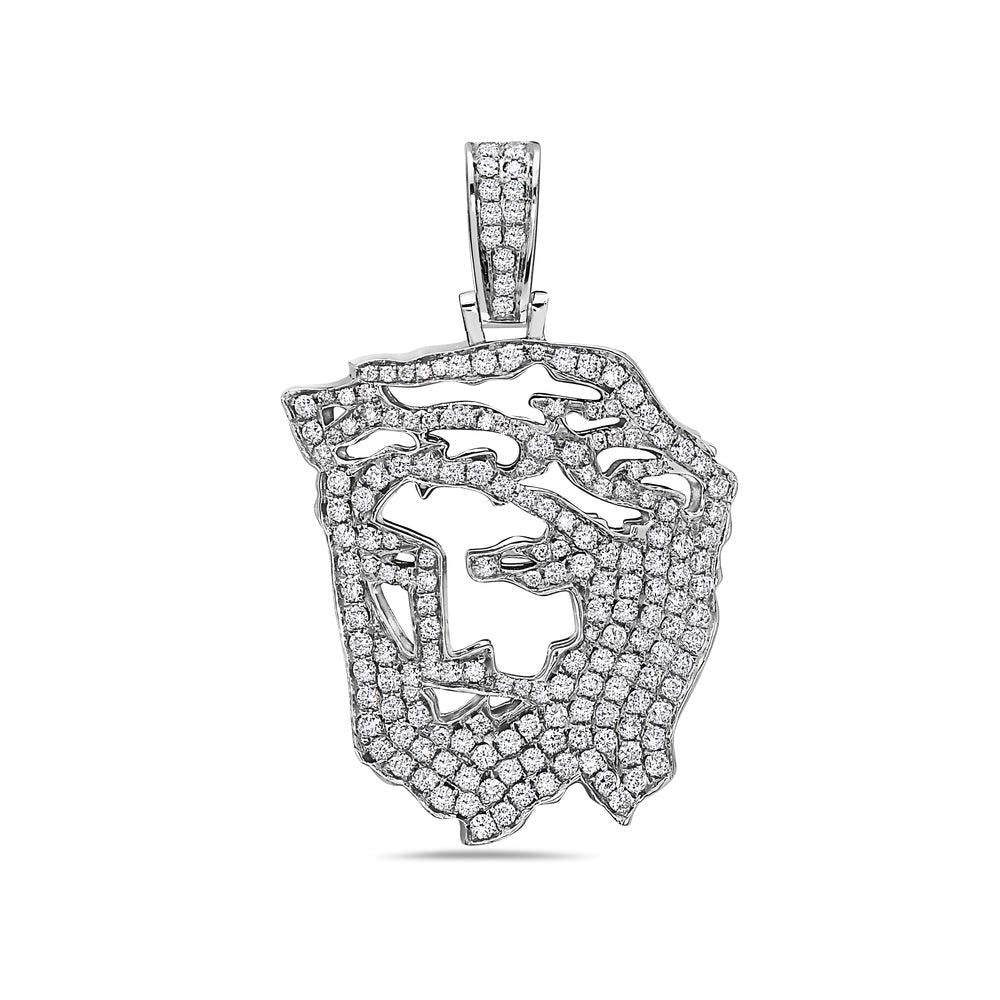 Men's 14K White Gold Jesus Head Pendant with 2.29 CT Diamonds