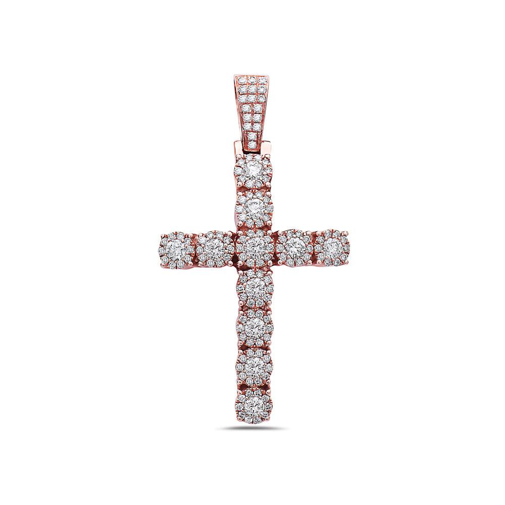 Unisex 14K Rose Gold Cross Pendant with 2.20 CT Diamonds