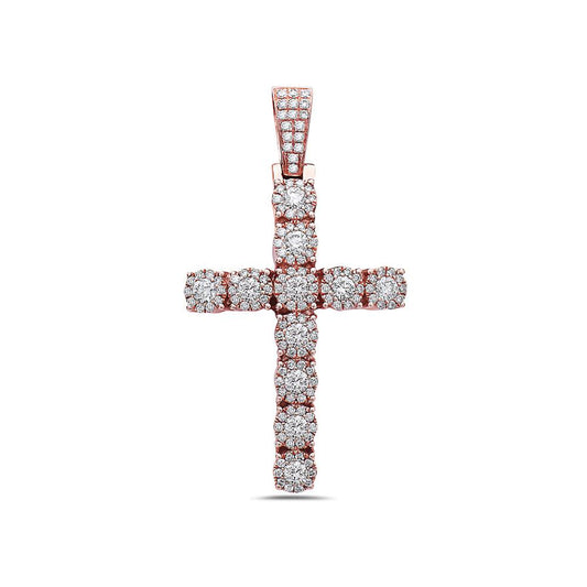 Unisex 14K Rose Gold Cross Pendant with 2.20 CT Diamonds