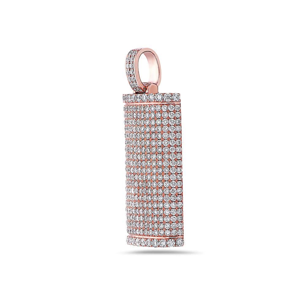 Unisex 14K Rose Gold Dog Tag Pendant with 6.73 CT Diamonds