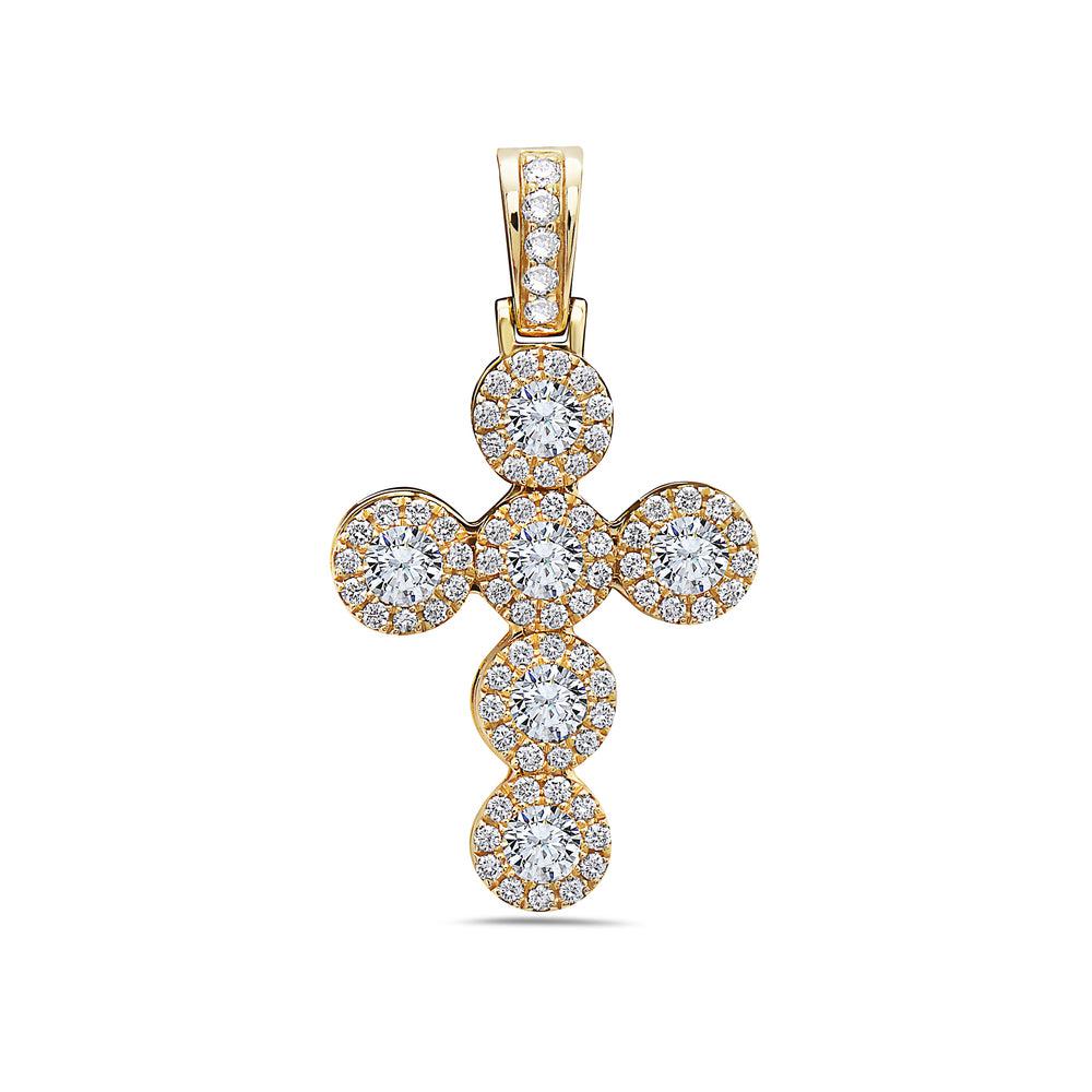 Unisex 14K Yellow Gold Cross Pendant with 1.41 CT Diamonds