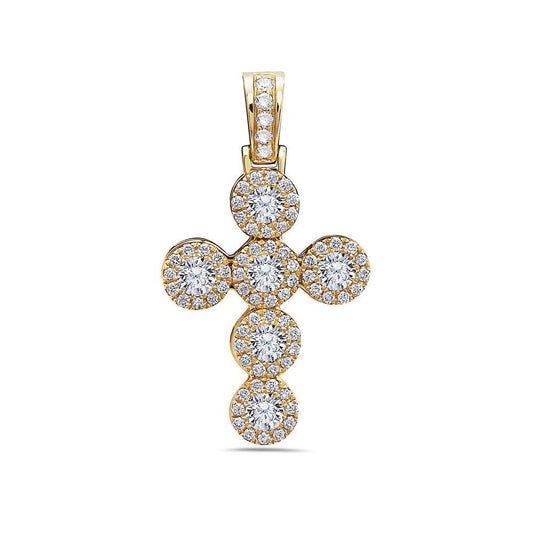 Unisex 14K Yellow Gold Cross Pendant with 1.41 CT Diamonds