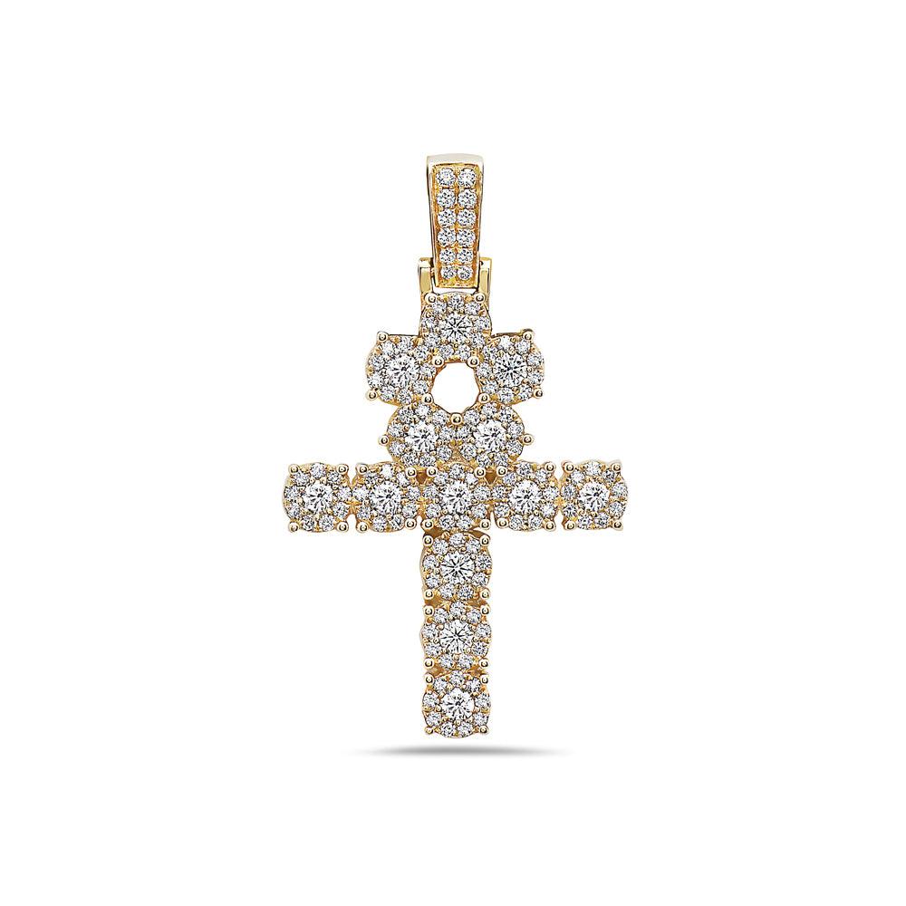 Men's 14K Yellow Gold Ankh Pendant with 1.85 CT Diamonds