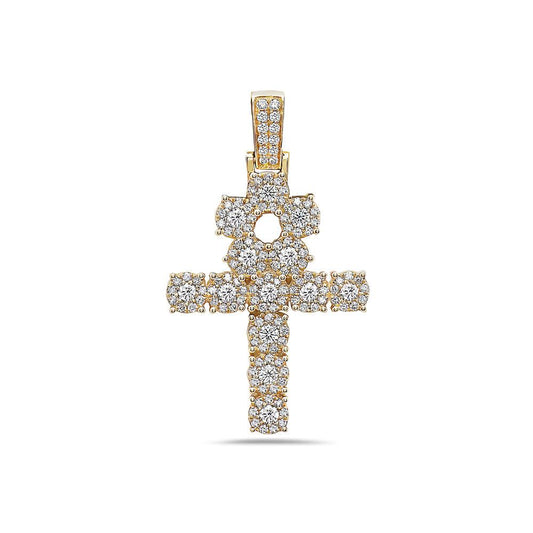 Men's 14K Yellow Gold Ankh Pendant with 1.85 CT Diamonds