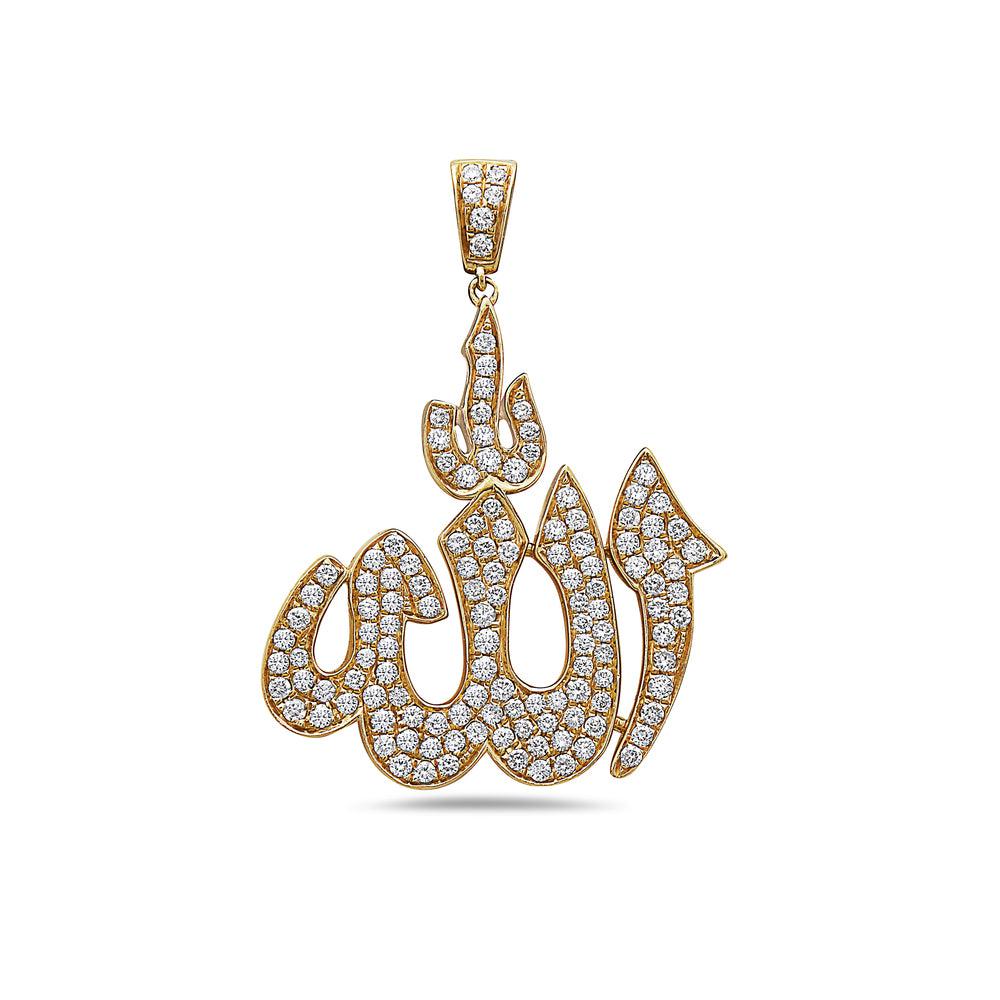 Men's 14K Yellow Gold "Allah" Pendant with 1.45 CT Diamonds