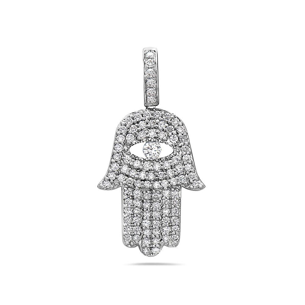 Men's 14K White Gold Hamsa Pendant with 1.25 CT Diamonds