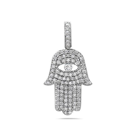 Men's 14K White Gold Hamsa Pendant with 1.25 CT Diamonds