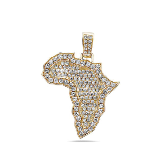Unisex 14K Yellow Gold Africa Pendant with 1.85 CT Diamonds