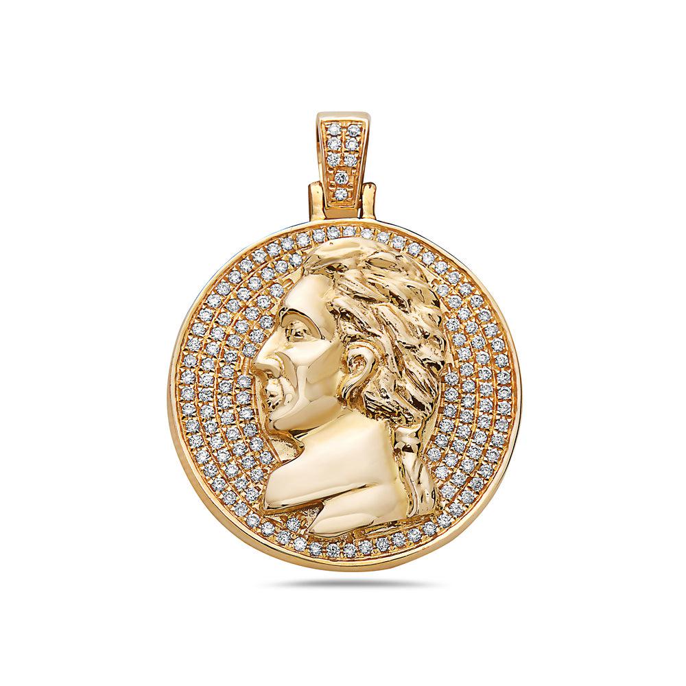 14K Yellow Gold History Characters Pendant With 0.60 CT Diamonds