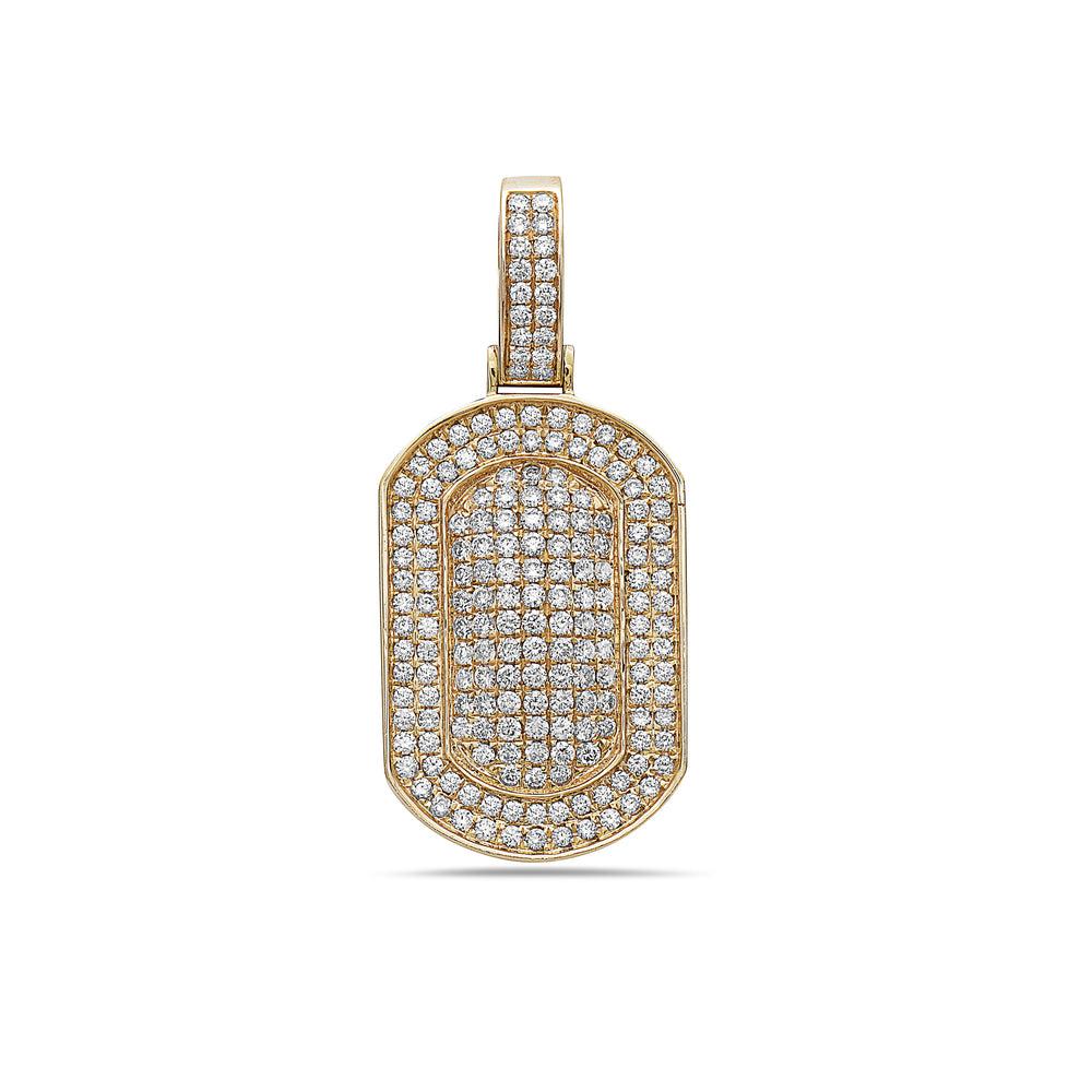 Men's 14K Yellow Gold Dog Tag Pendant with 2.40 CT Diamonds
