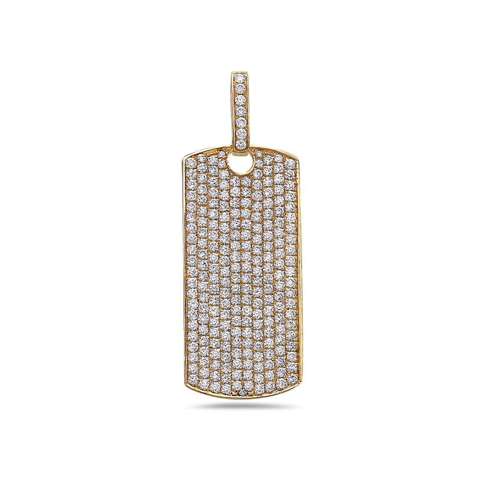 Men's 14K Yellow Gold Dog Tag Pendant with 4.25 CT Diamonds