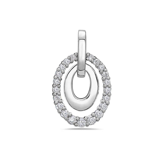 18K GOLD DIAMOND TWO TONE DOUBLE OVAL LINES PENDANT 0.40 CT