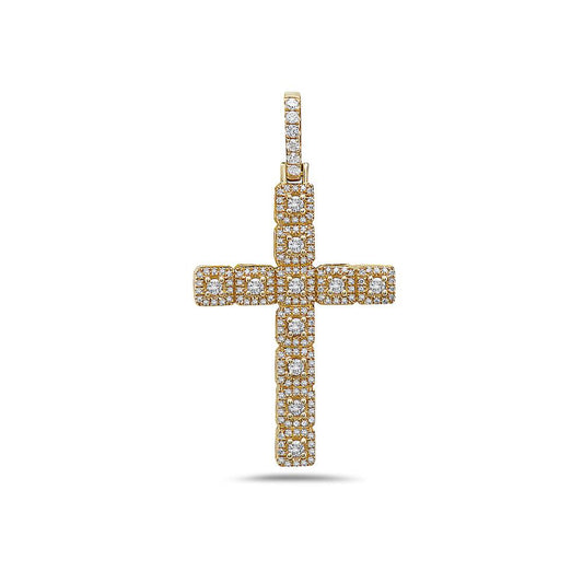 Unisex 14K Yellow Gold Cross Pendant with 0.62 CT Diamonds