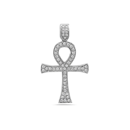 Men's 14K White Gold Ankh Pendant with 1.05 CT Diamonds