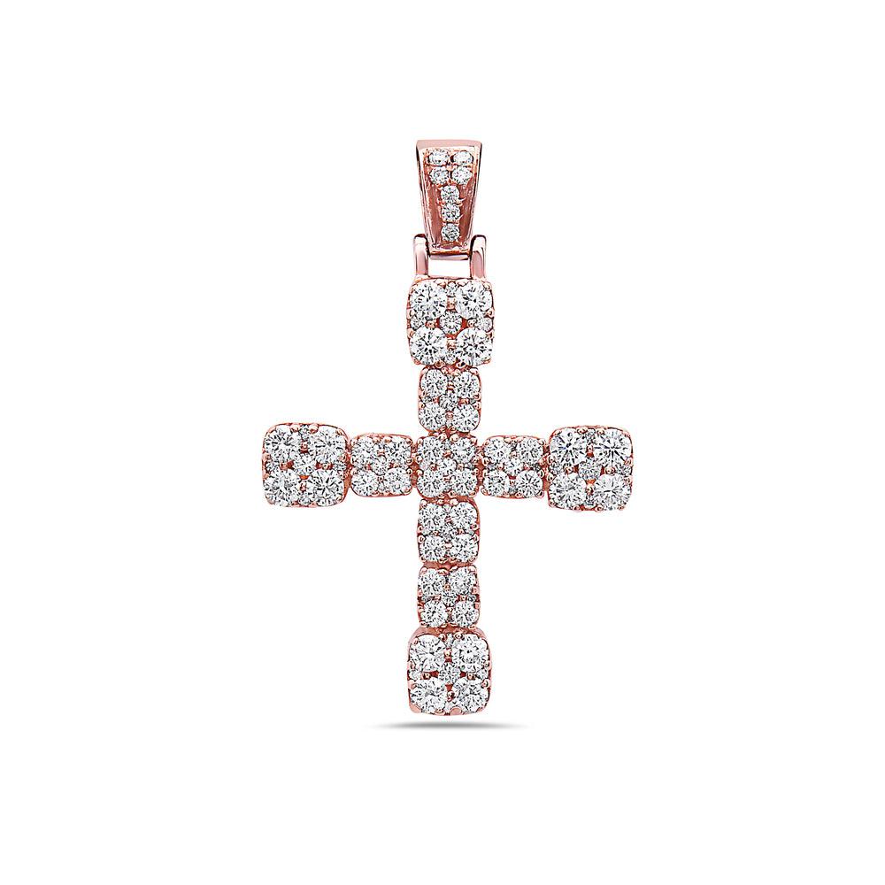 Unisex 14K Rose Gold Cross Pendant with 1.85 CT Diamonds