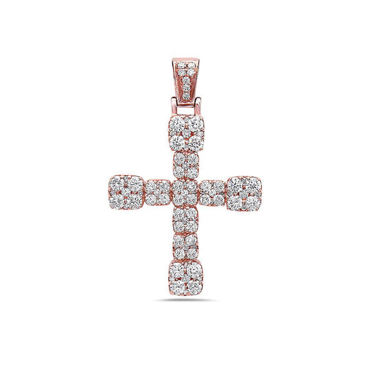 Unisex 14K Rose Gold Cross Pendant with 1.85 CT Diamonds