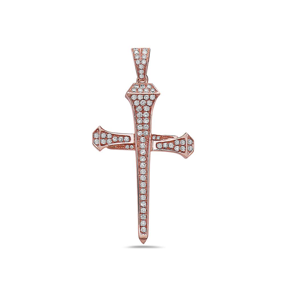 Unisex 14K Rose Gold Cross of Nails Pendant with 0.65 CT Diamonds