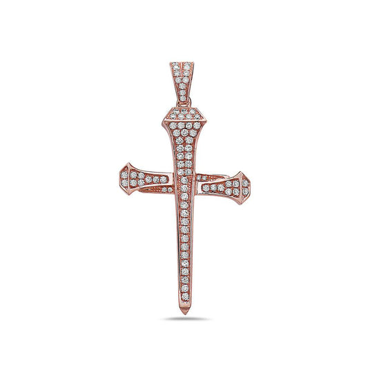 Unisex 14K Rose Gold Cross of Nails Pendant with 0.65 CT Diamonds