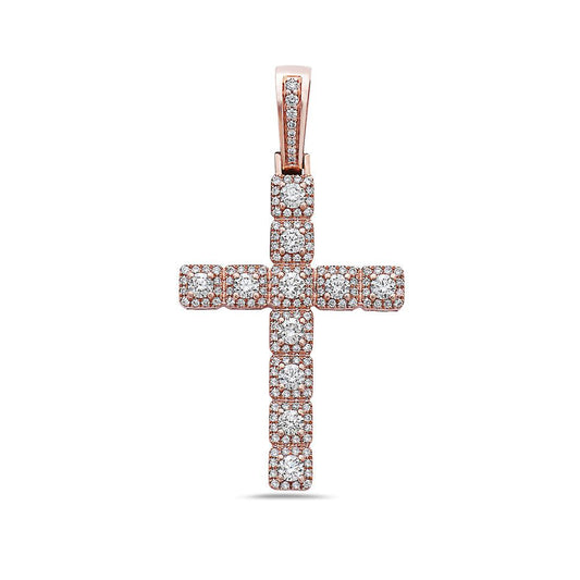 Unisex 14K Rose Gold Cross Pendant with 1.12 CT Diamonds