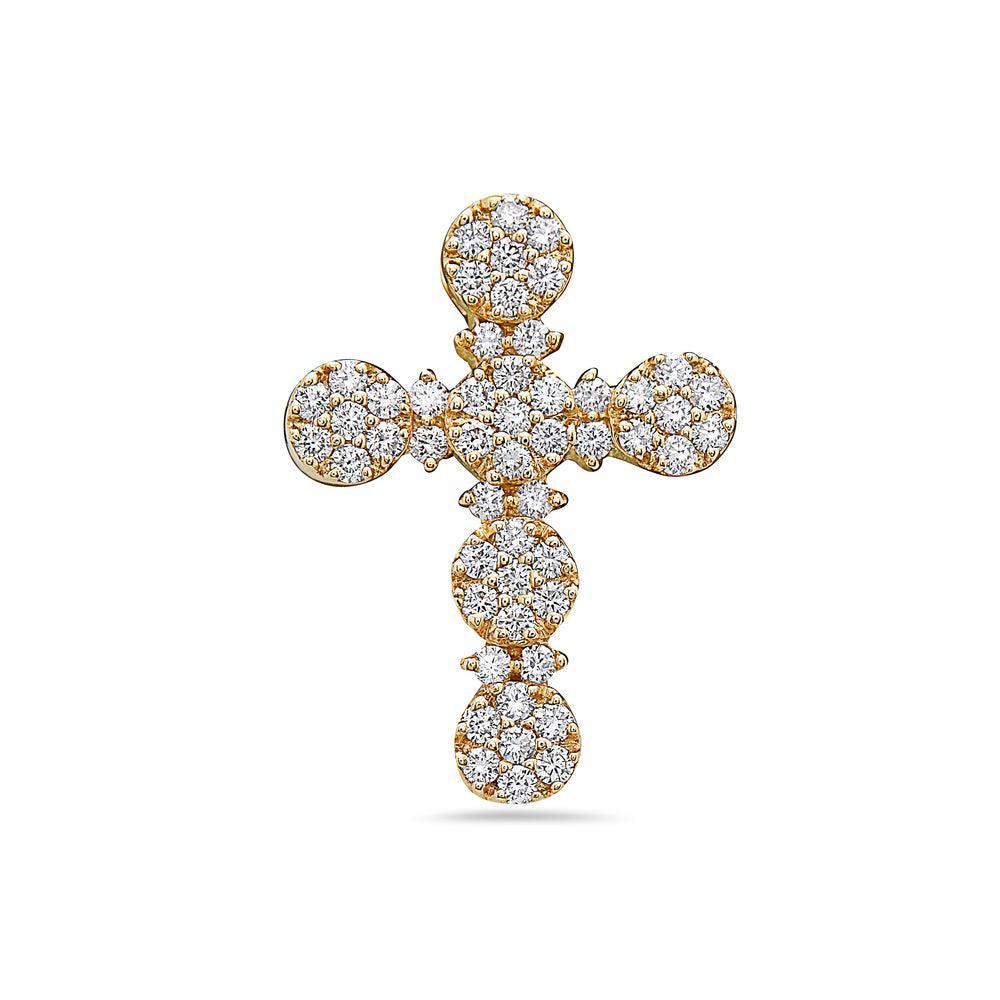 Unisex 14K Yellow Gold Cross Pendant with 0.85 CT Diamonds
