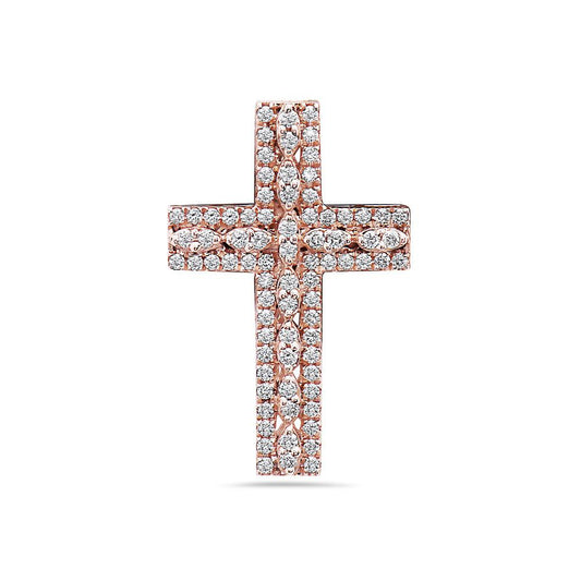 Unisex 14K Rose Gold Cross Pendant with 0.90 CT Diamonds